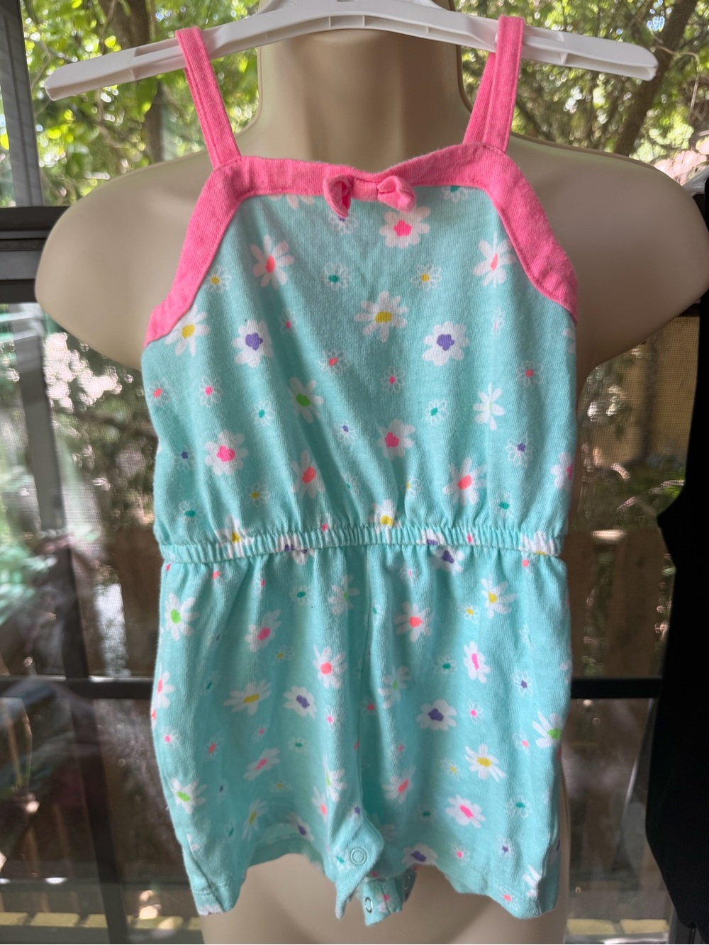 healthtex Aqua Floral Romper with Pink Trim